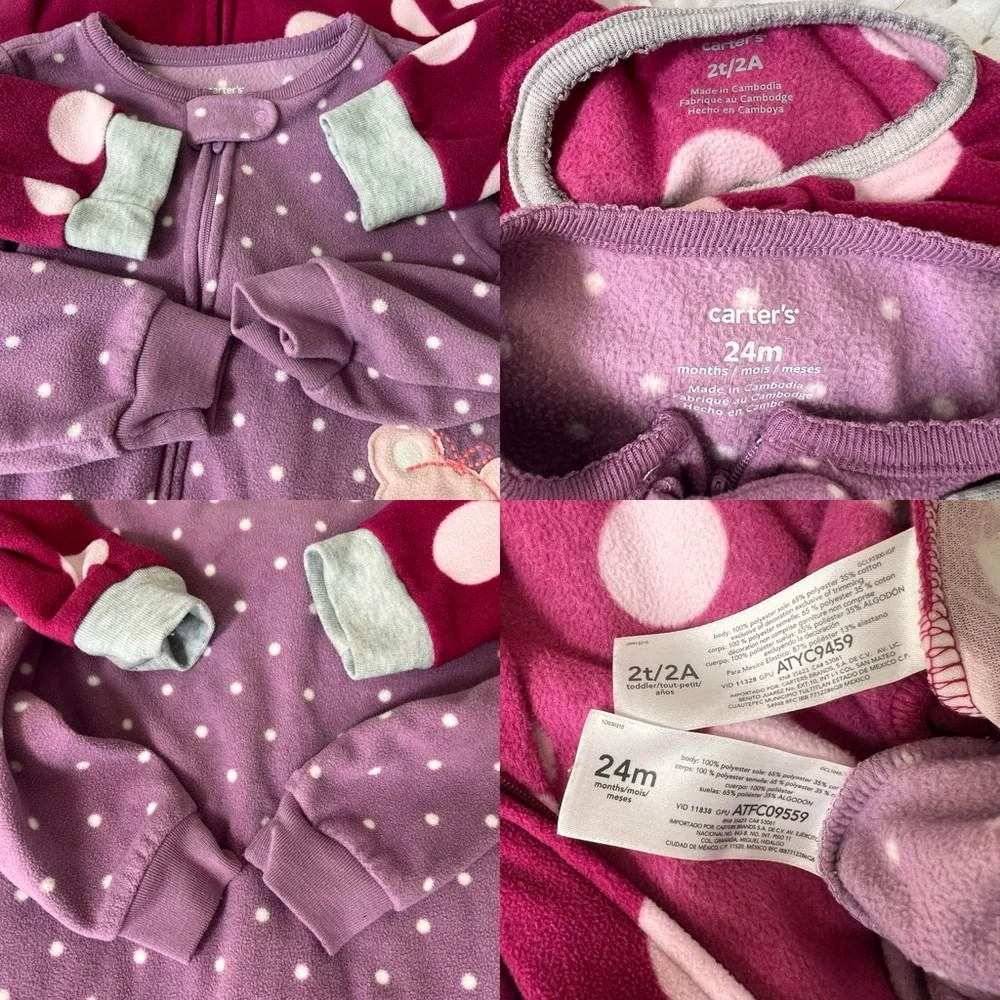 Girls‎ Carter's Fleece One Piece Footed Pajamas SIZE 2T & 24M